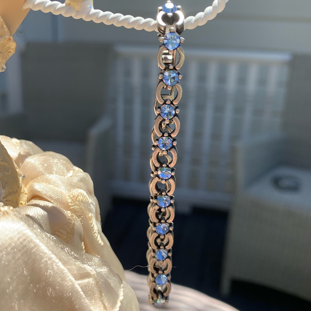Silver-toned Link Bracelet with Blue Crystals